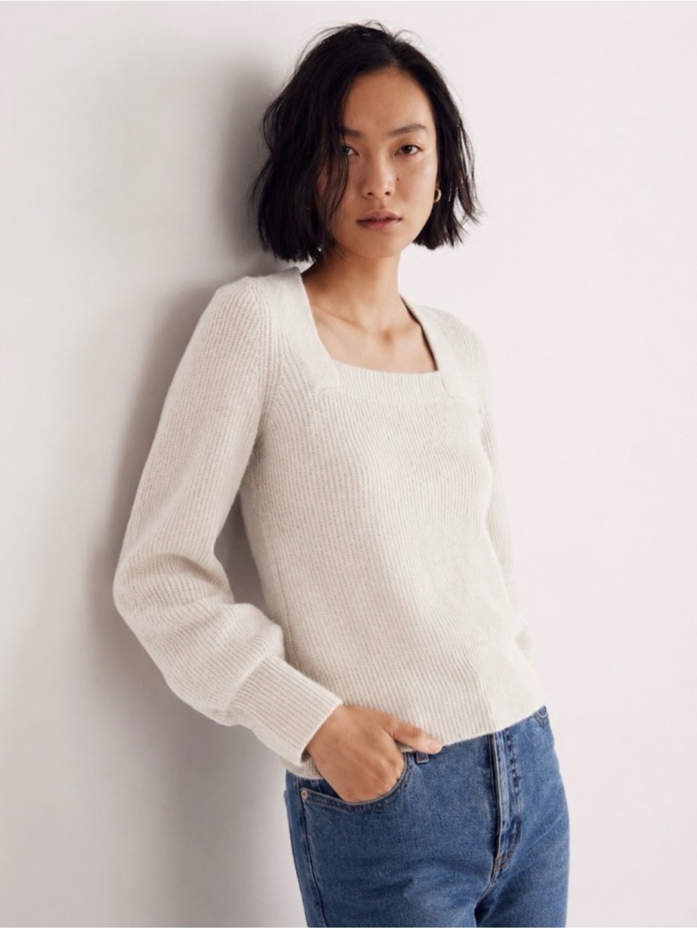NWT Madewell Melwood Square Neck Pullover Sweater in White Size Small